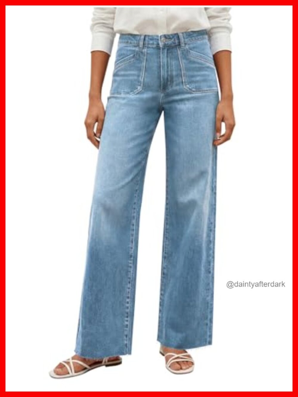 Wide Leg High Waisted Stretchy Denim Jeans with Pockets